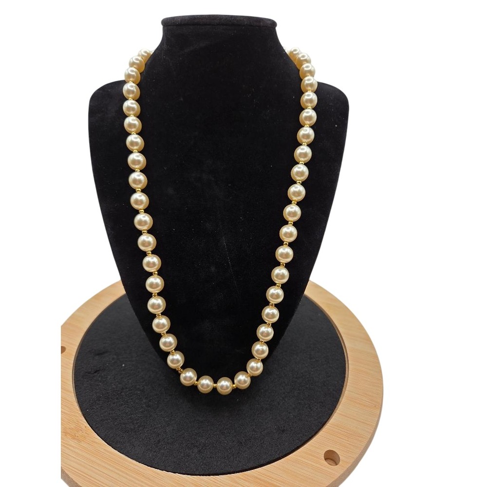 Vintage Champagne Colored Faux Pearl Necklace Gold Tone Clasp 22"